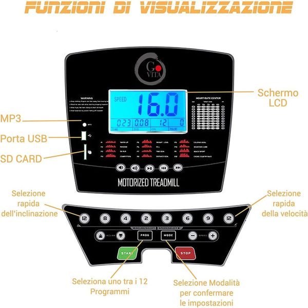 Tapis Roulant Elettrico Pieghevole GOVITA  - 16 Km/h e Inclinazione Automatica