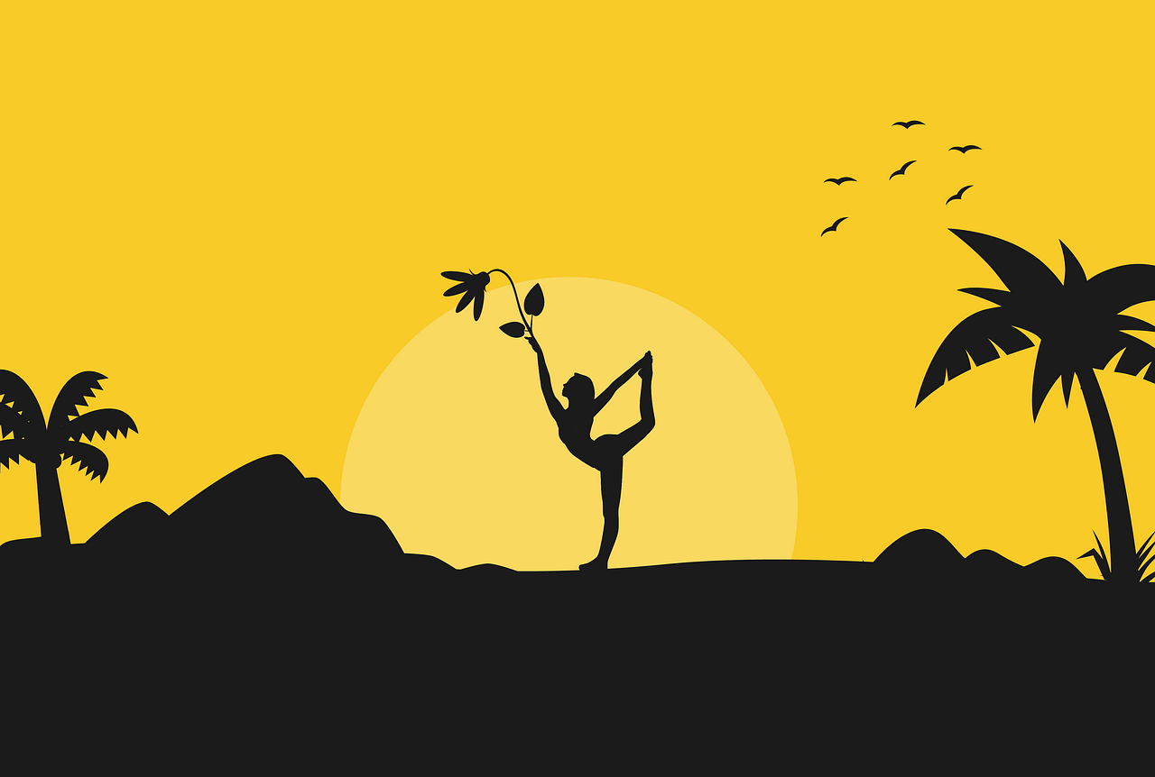 benessere personale yoga, sunrise, silhouette