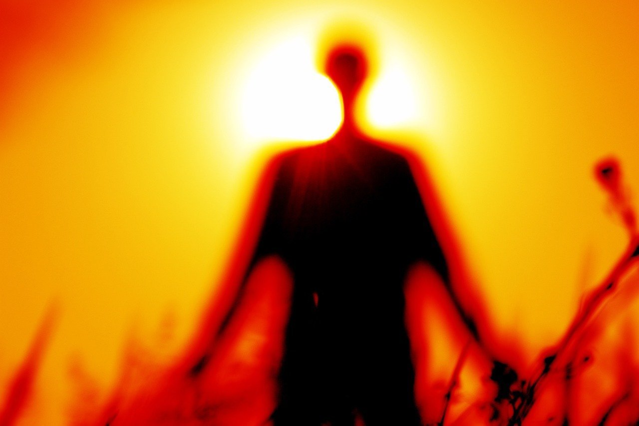 silhouette, blur, red
