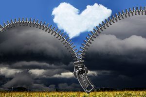 zipper, heart, clouds