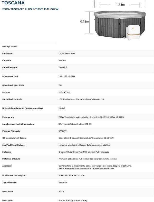 61gDqFokPqL._AC_SL1500_ Piscina Idromassaggio Rigida Tuscany MSpa - 6 posti con WI-Fi