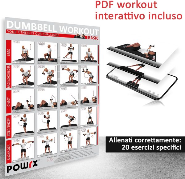 Manubri Pesi in ghisa POWRX  da 15kg, 20kg e 30kg - Impugnatura Antiscivolo