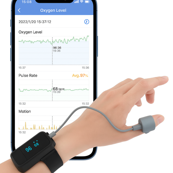 24300e03-e600-4dde-84dd-bc4f28778e0c (1) Pulsossimetro da dito Sleep Oxygen - con Tracker notturno