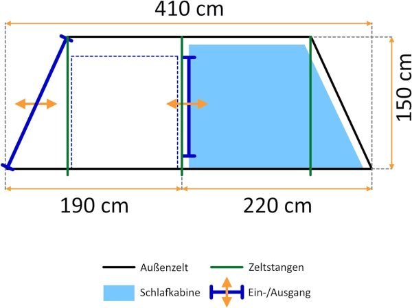 Tenda Tunnel per 4 persone CampFeuer Super+ - familiare con 2 ingressi