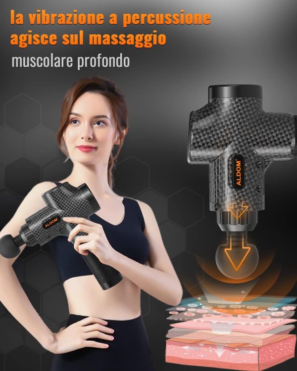 Pistola per il massaggio muscolare - con 30 Velocità e 8 Testine