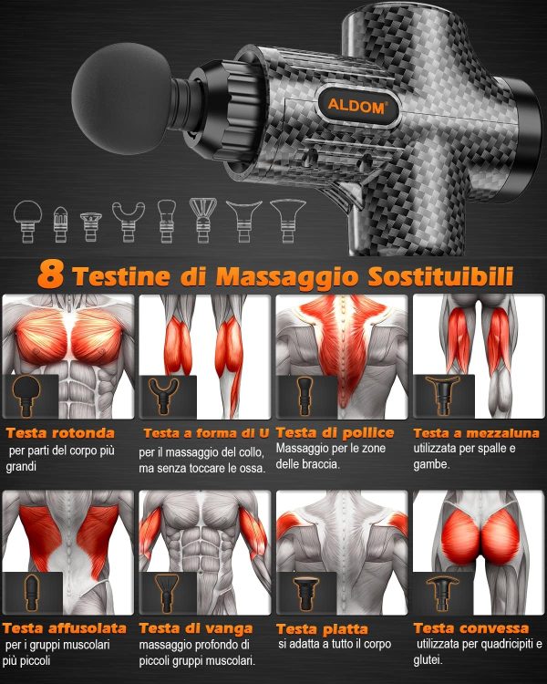 Pistola per il massaggio muscolare - con 30 Velocità e 8 Testine