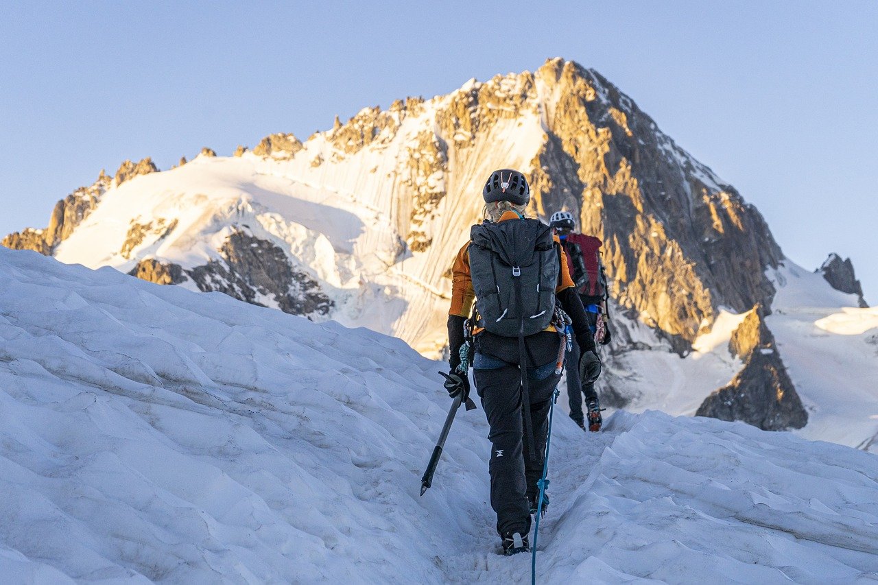 mountain, climbing, snow
