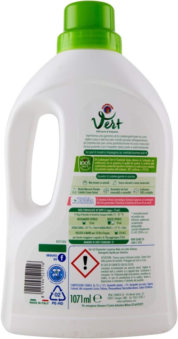 Ecodetergente lavatrice ipoallergenico  CHANTECLAIR VERT BEBÈ - 100% di tensioattivi di origine vegetale