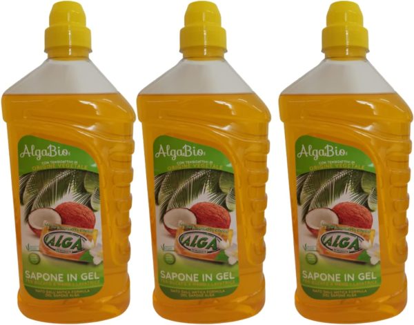 Detersivo ecologico in gel per bucato a mano e in lavatrice - concentrato in 3 flaconi da 1250ml