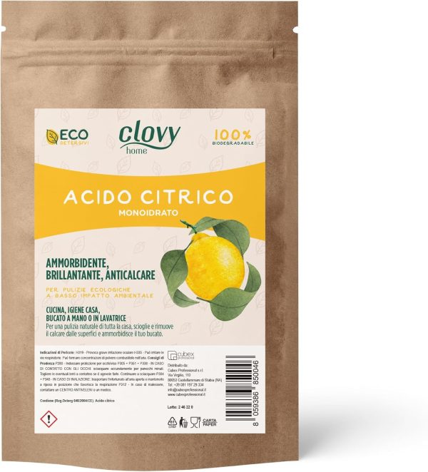 Ammorbidente, brillantante e anticalcare ECOlogico - Acido Citrico per detergenza CLOVY 5KG