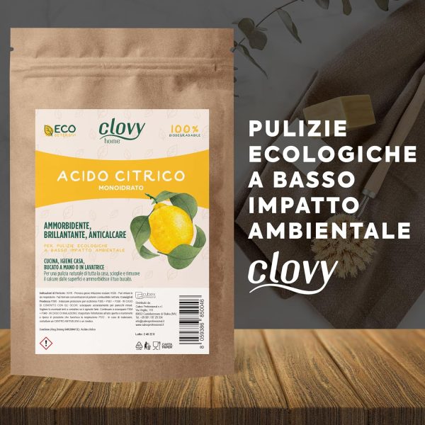Ammorbidente, brillantante e anticalcare ECOlogico - Acido Citrico per detergenza CLOVY 5KG